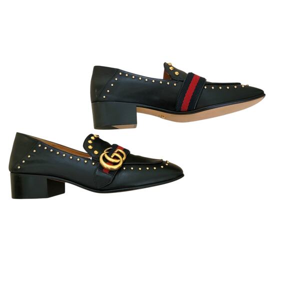 Gucci Peyton Studded Loafers 423560 Black Leather GG Web IT 37 US 7 - Picture 12 of 12